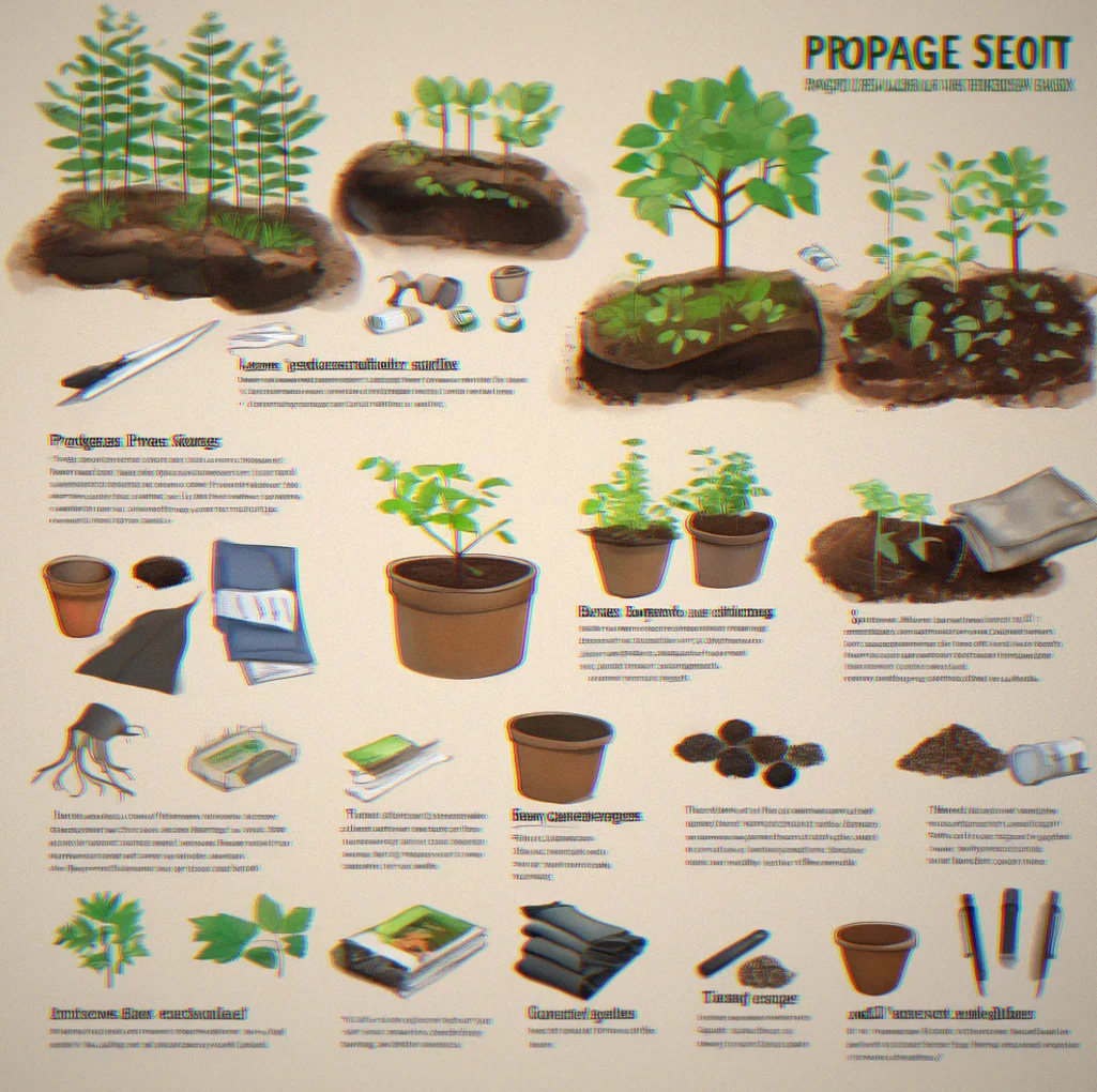 A workshop setup with seedling pots, bags of soil, labels and planting instructions ready for propagation
